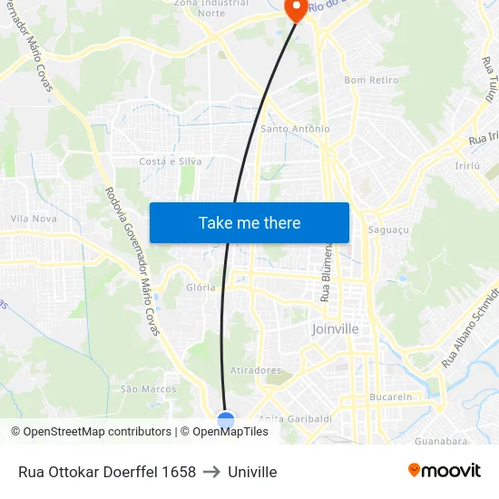 Rua Ottokar Doerffel 1658 to Univille map