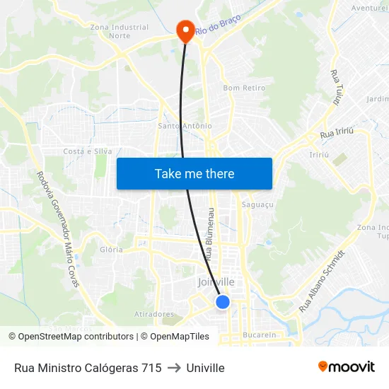 Rua Ministro Calógeras 715 to Univille map