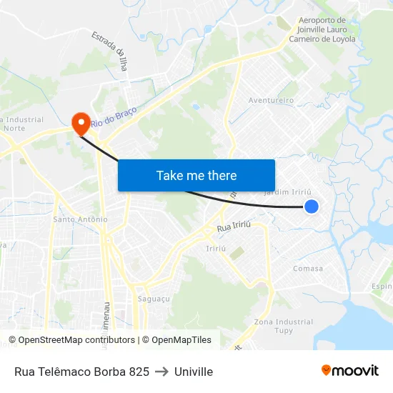 Rua Telêmaco Borba 825 to Univille map