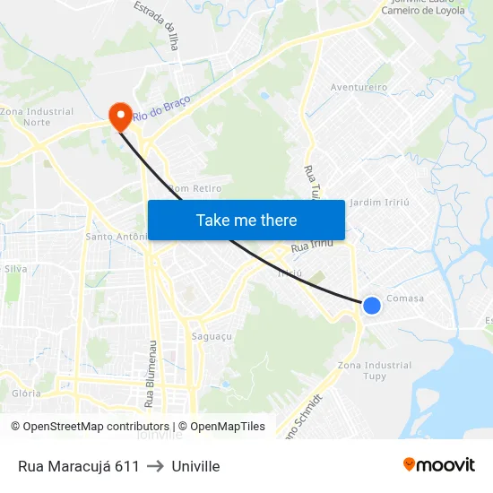 Rua Maracujá 611 to Univille map