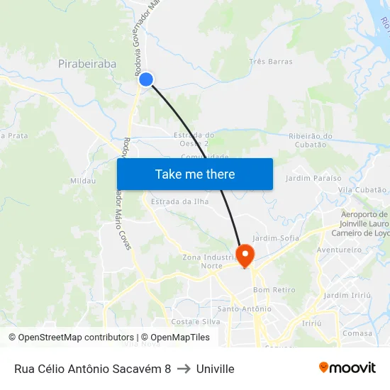 Rua Célio Antônio Sacavém 8 to Univille map