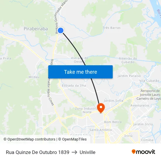Rua Quinze De Outubro 1839 to Univille map