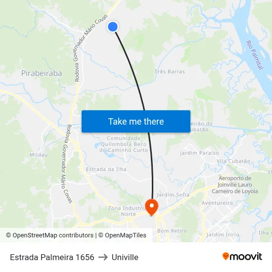 Estrada Palmeira 1656 to Univille map