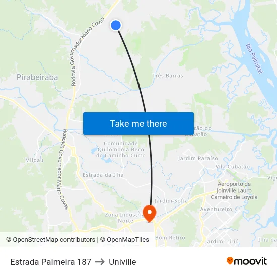 Estrada Palmeira 187 to Univille map