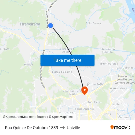 Rua Quinze De Outubro 1839 to Univille map