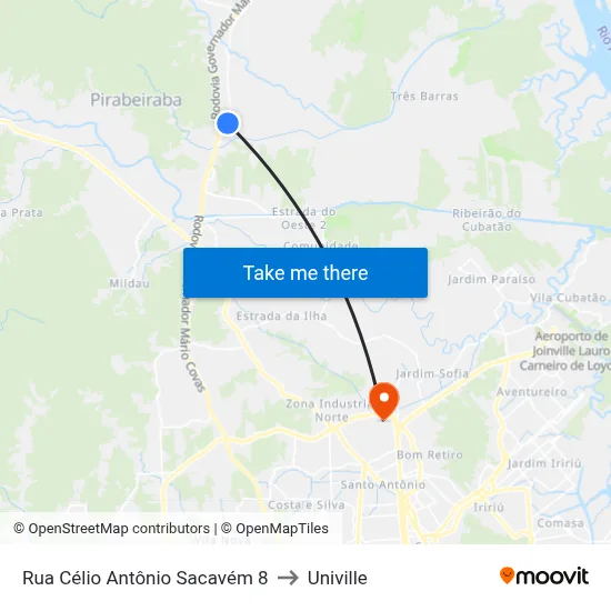 Rua Célio Antônio Sacavém 8 to Univille map