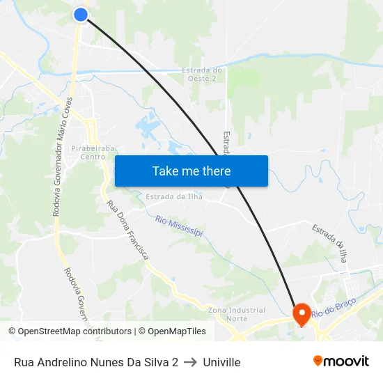 Rua Andrelino Nunes Da Silva 2 to Univille map