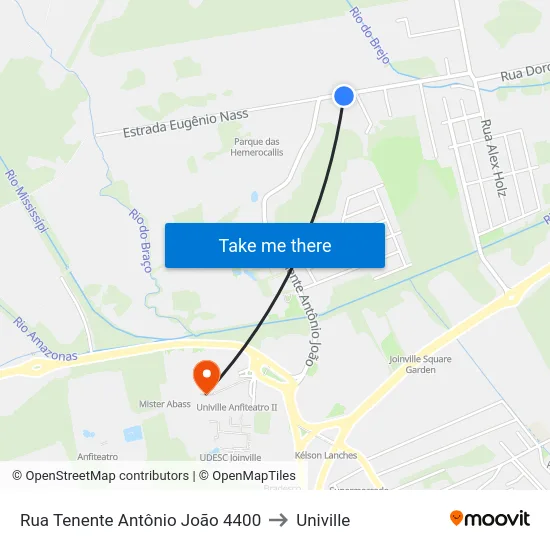 Rua Tenente Antônio João 4400 to Univille map