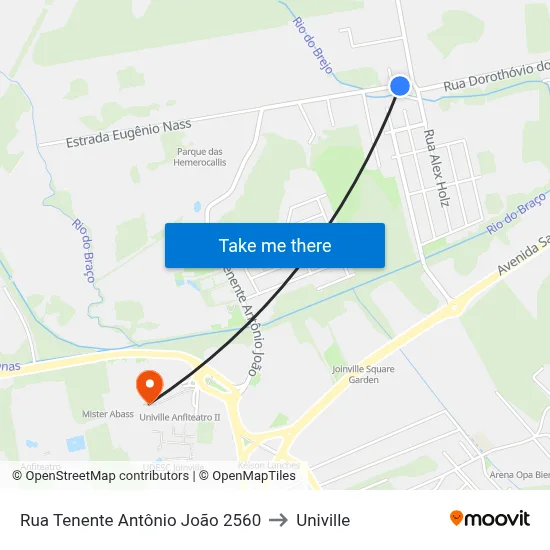 Rua Tenente Antônio João 2560 to Univille map