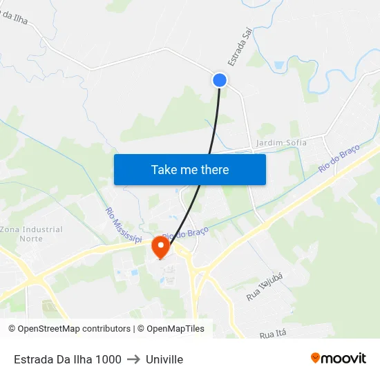 Estrada Da Ilha 1000 to Univille map