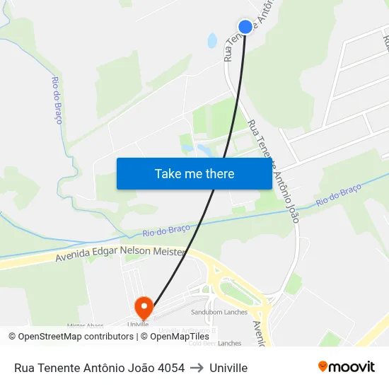 Rua Tenente Antônio João 4054 to Univille map