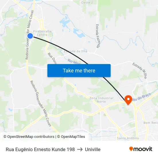 Rua Eugênio Ernesto Kunde 198 to Univille map