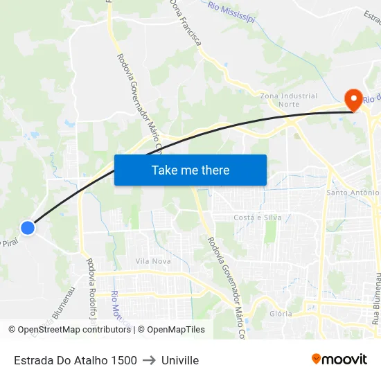Estrada Do Atalho 1500 to Univille map