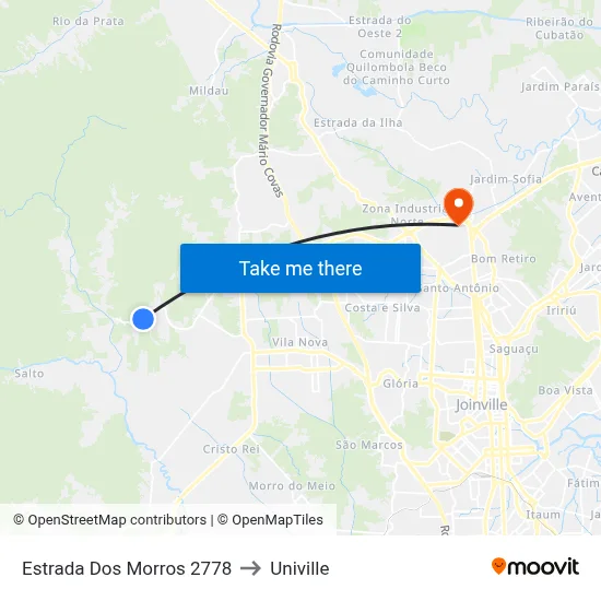 Estrada Dos Morros 2778 to Univille map