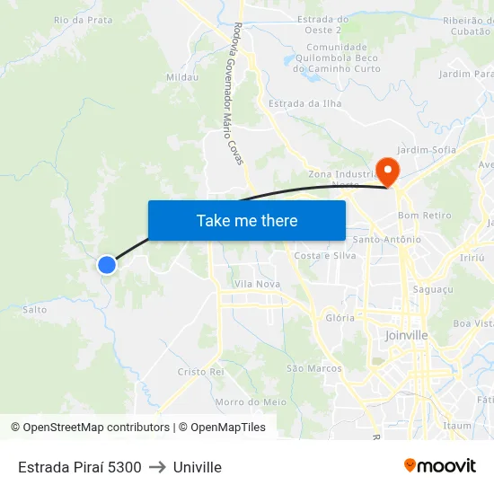 Estrada Piraí 5300 to Univille map