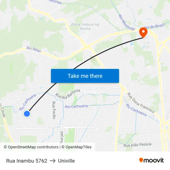 Rua Inambu 5762 to Univille map