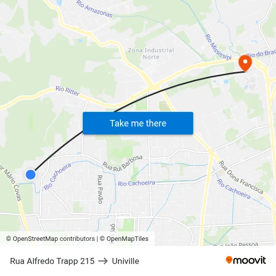 Rua Alfredo Trapp 215 to Univille map