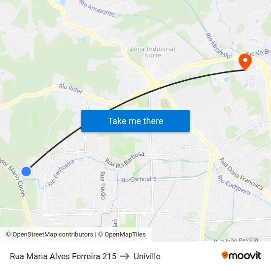 Rua Maria Alves Ferreira 215 to Univille map