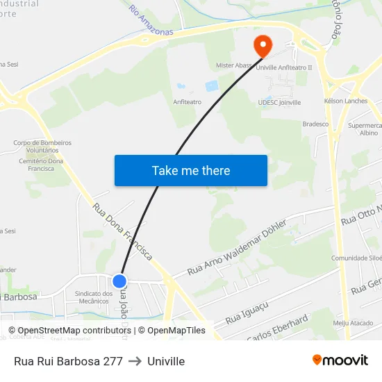 Rua Rui Barbosa 277 to Univille map