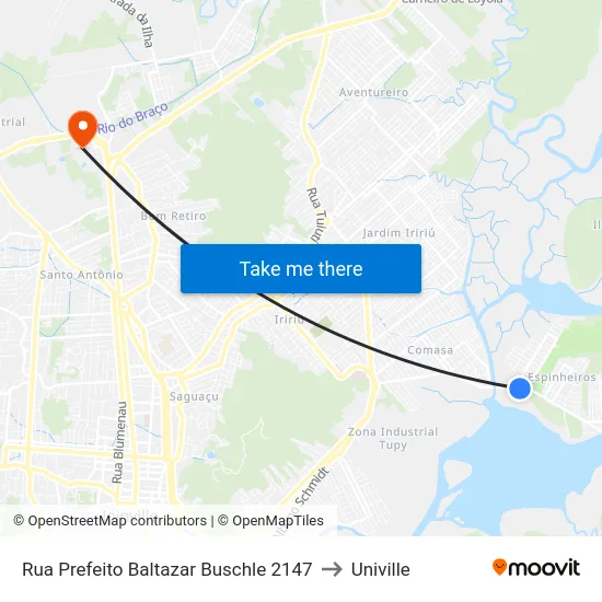 Rua Prefeito Baltazar Buschle 2147 to Univille map