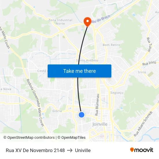 Rua XV De Novembro 2148 to Univille map