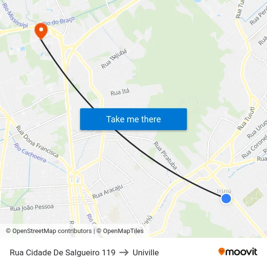Rua Cidade De Salgueiro 119 to Univille map