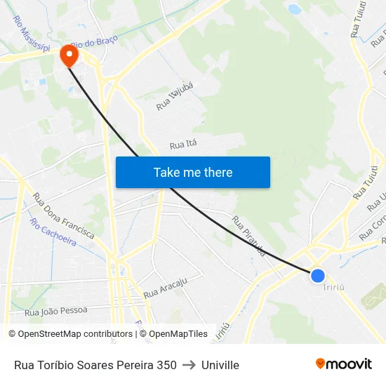 Rua Toríbio Soares Pereira 350 to Univille map