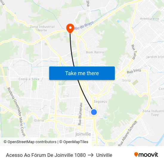 Acesso Ao Fórum De Joinville 1080 to Univille map