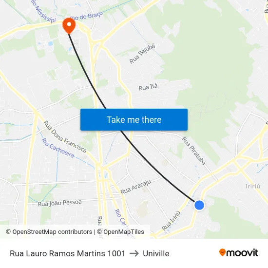 Rua Lauro Ramos Martins 1001 to Univille map