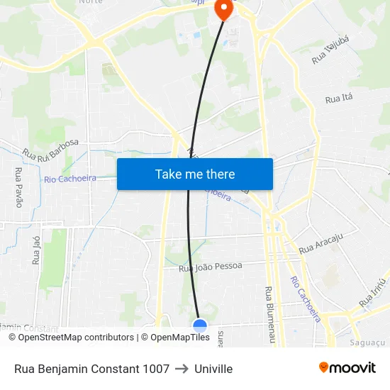 Rua Benjamin Constant 1007 to Univille map