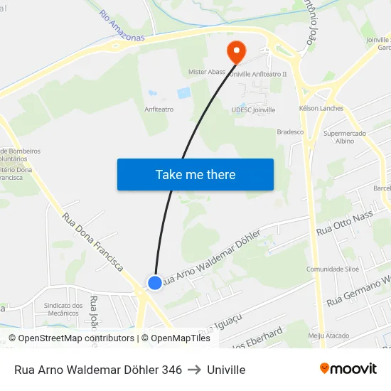 Rua Arno Waldemar Döhler 346 to Univille map