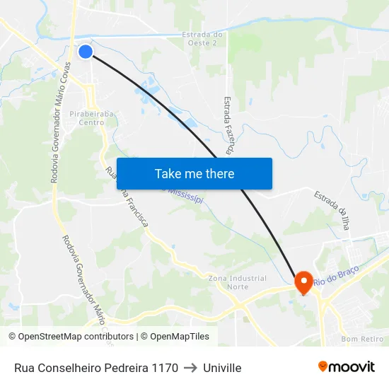 Rua Conselheiro Pedreira 1170 to Univille map