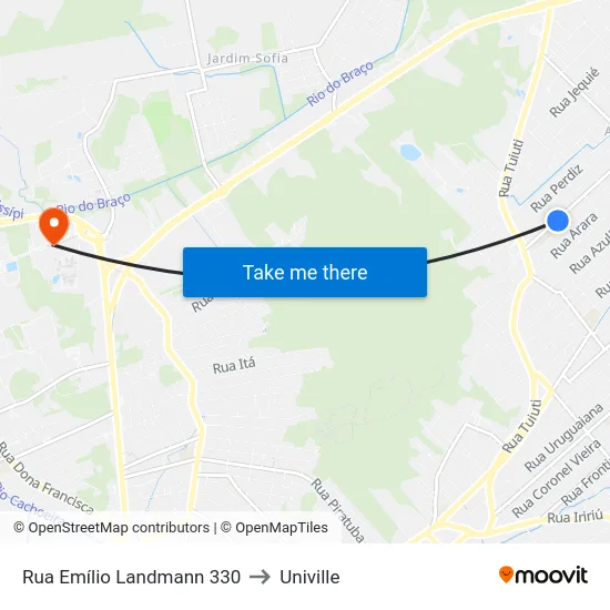 Rua Emílio Landmann 330 to Univille map