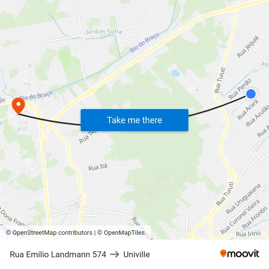Rua Emílio Landmann 574 to Univille map