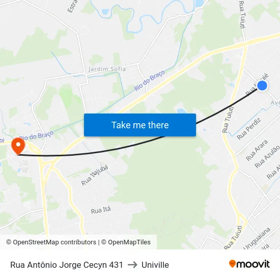 Rua Antônio Jorge Cecyn 431 to Univille map