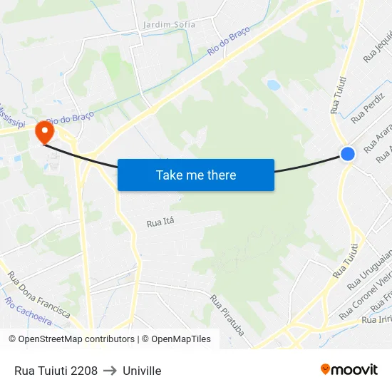 Rua Tuiuti 2208 to Univille map