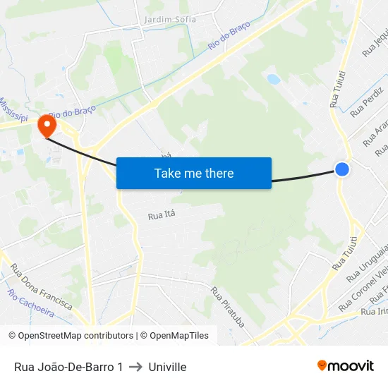 Rua João-De-Barro 1 to Univille map