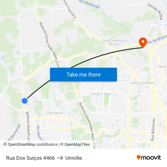Rua Dos Suíços 4466 to Univille map