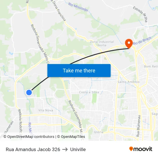 Rua Amandus Jacob 326 to Univille map