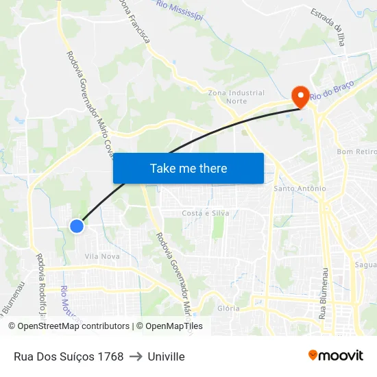 Rua Dos Suíços 1768 to Univille map