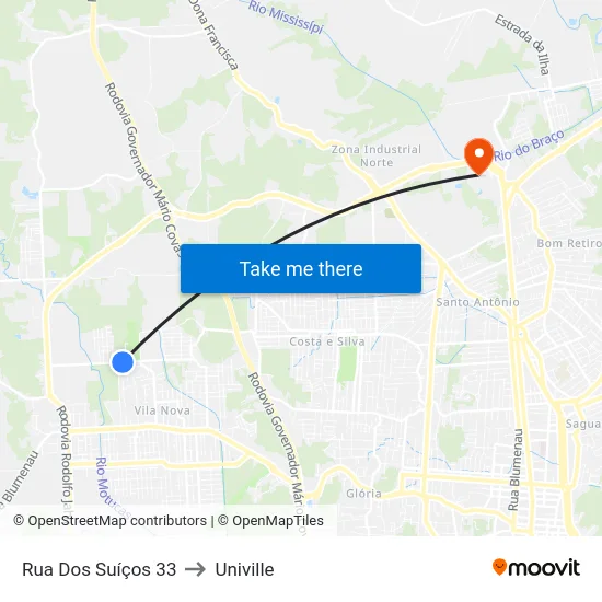 Rua Dos Suíços 33 to Univille map