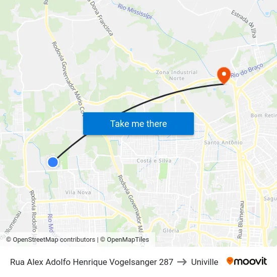 Rua Alex Adolfo Henrique Vogelsanger 287 to Univille map