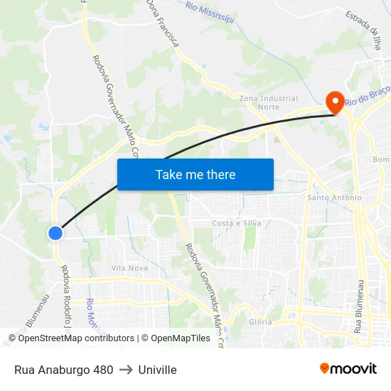 Rua Anaburgo 480 to Univille map