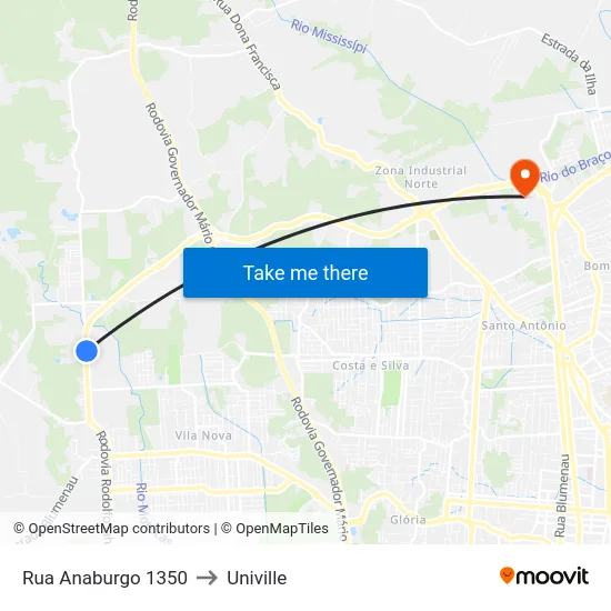 Rua Anaburgo 1350 to Univille map