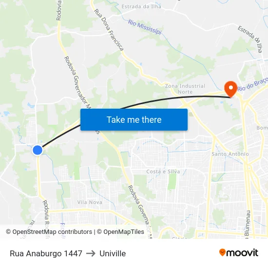 Rua Anaburgo 1447 to Univille map