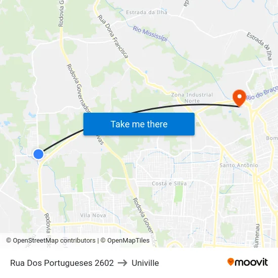 Rua Dos Portugueses 2602 to Univille map
