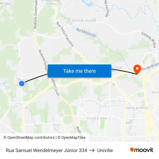 Rua Samuel Wendelmeyer Júnior 334 to Univille map
