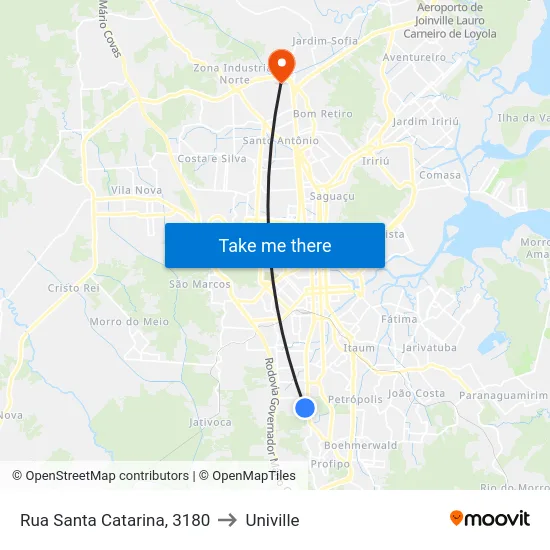 Rua Santa Catarina, 3180 to Univille map