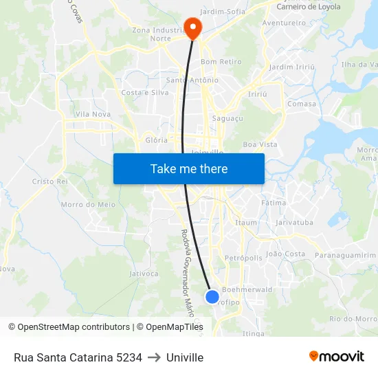 Rua Santa Catarina 5234 to Univille map