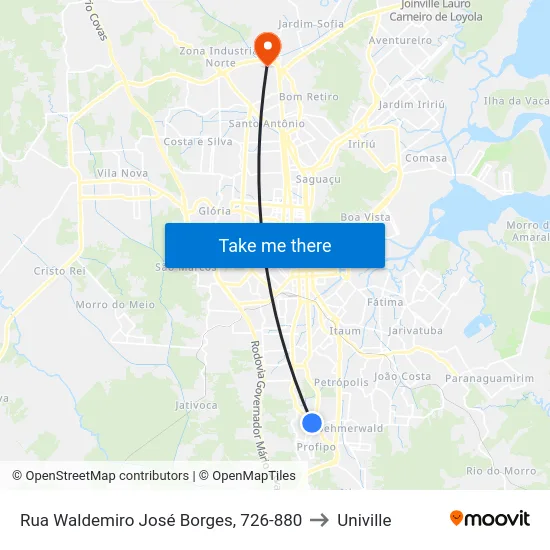 Rua Waldemiro José Borges, 726-880 to Univille map